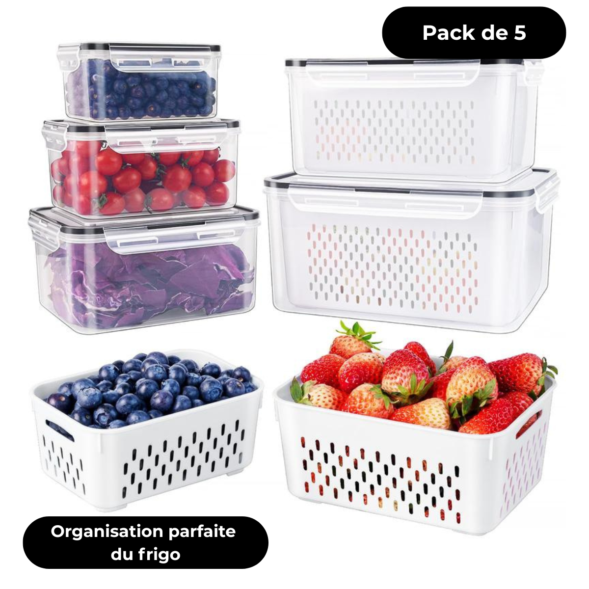 FreshBox™ - Pack de 5 boîtes pour un frigo parfaitement organisé