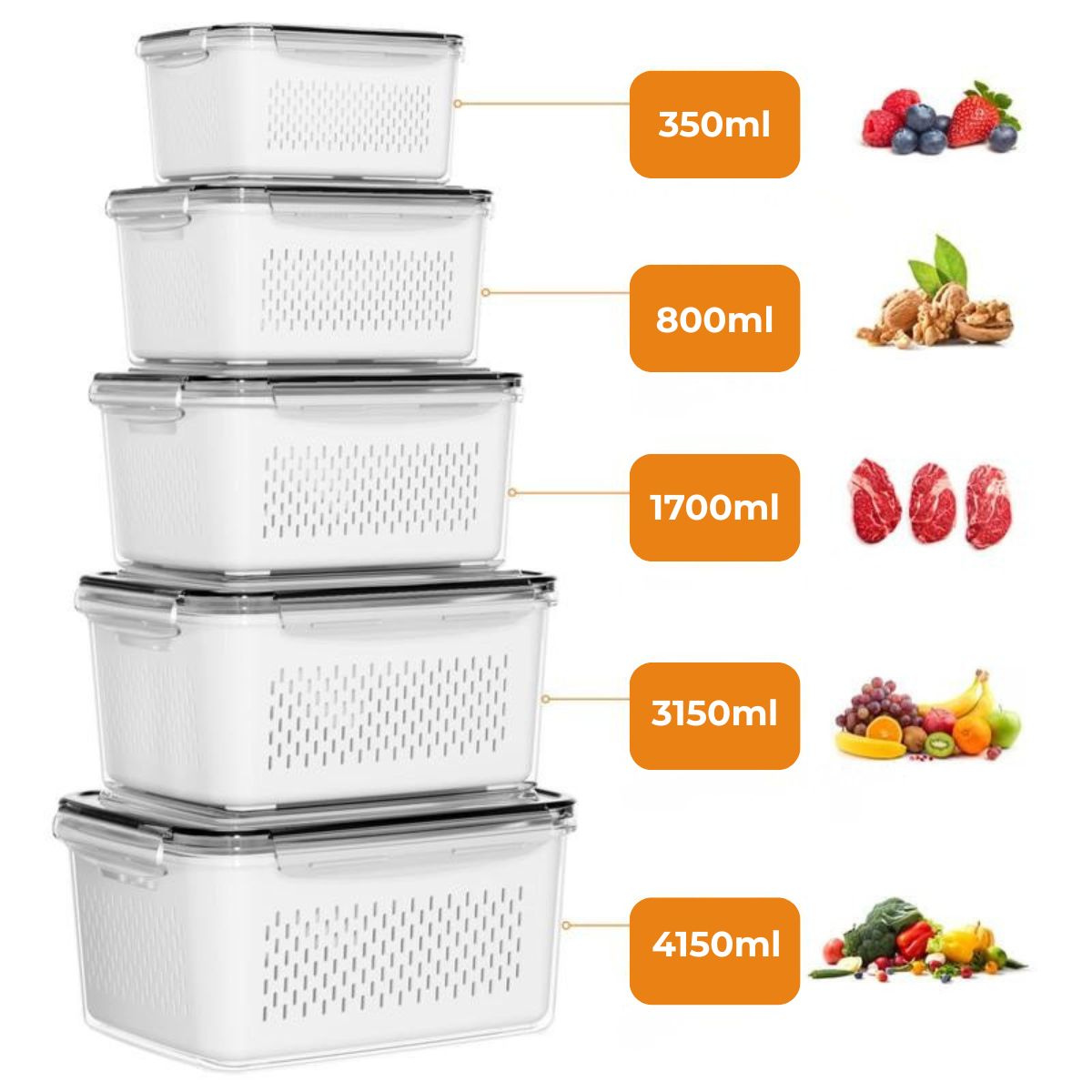 FreshBox™ - Pack de 5 boîtes pour un frigo parfaitement organisé